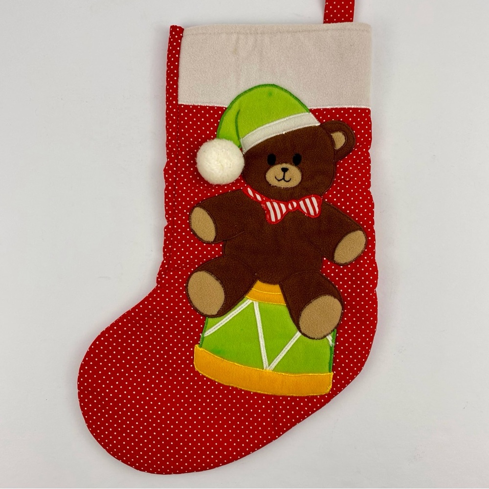Vintage Christmas Stocking, Fun Fair by Dakin 1984, Teddy Bear, Drum